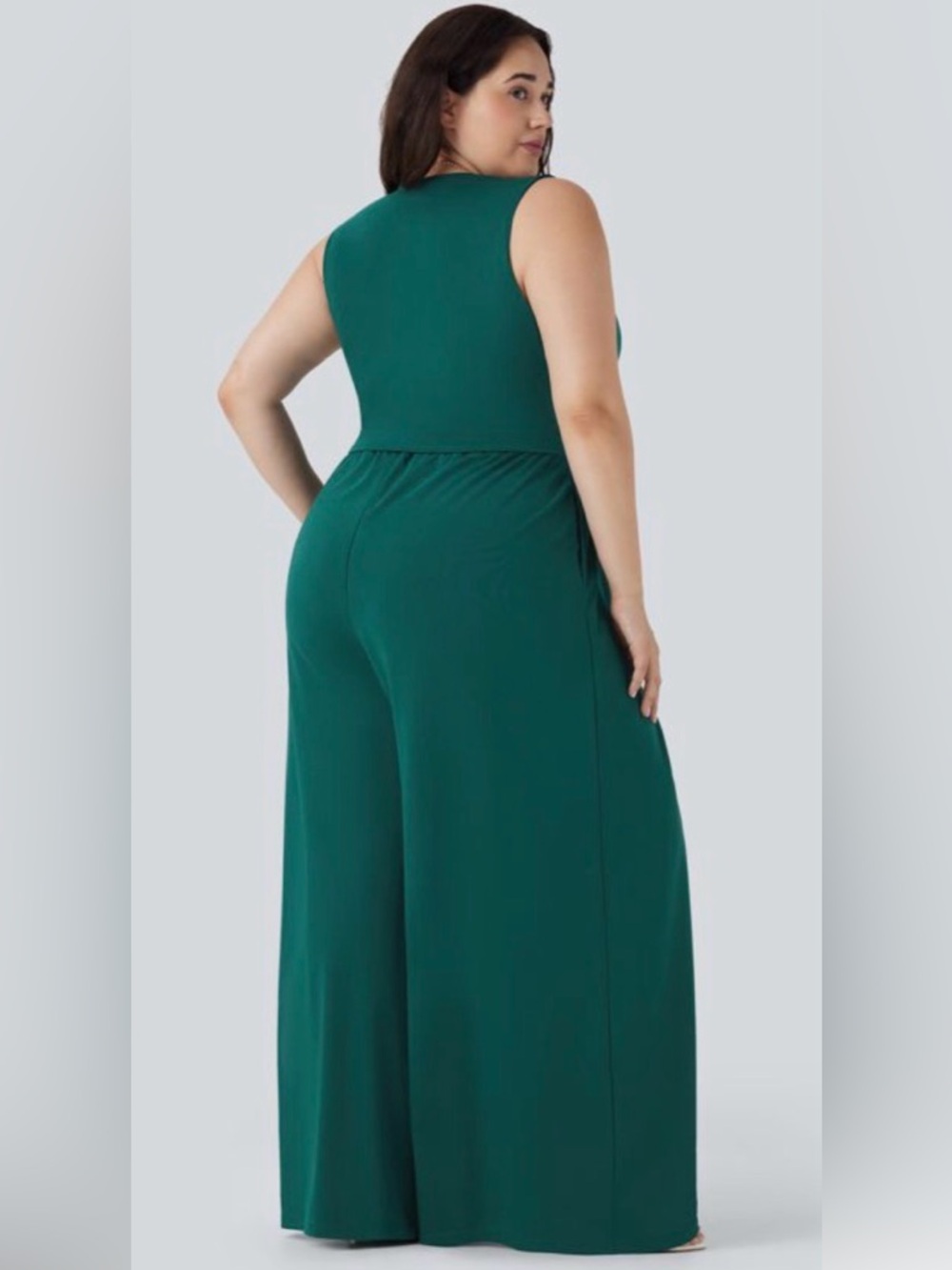 HALARA Deep Emerald Green Sleeveless Wide-Leg Jumpsuit - Picture 2 of 14
